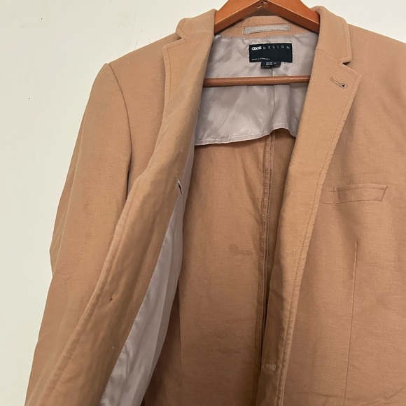 ASOS DESIGN super skinny suit jacket in tan linen mix - Picture 4 of 8